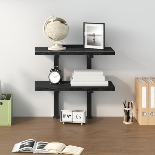MAHANCRIS Clamp On Desk Organizer, 2-Tier Desktop Bookshelf, Adjustable Desk Storage Shelf, Metal Frame, for Office, Study and Game Room, Black DSBK3501