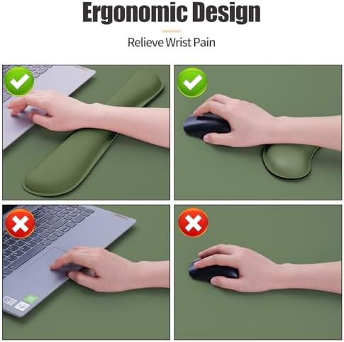 Bloss Keyboard Wrist Rest + Mouse Wrist Rest + Leather Desk Mat, Non-Slip Desk Mat Protector for Office, Home(31.5×15.7 Inches,Olive Green)