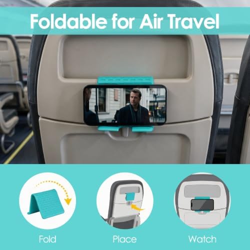 Flexible Silicone Aluminum Phone Holder Tablet Stand with Charging Port Design, Foldable Airplane Laptop/Phone Stand for Home Office Travel (Tiffany - with Suction)