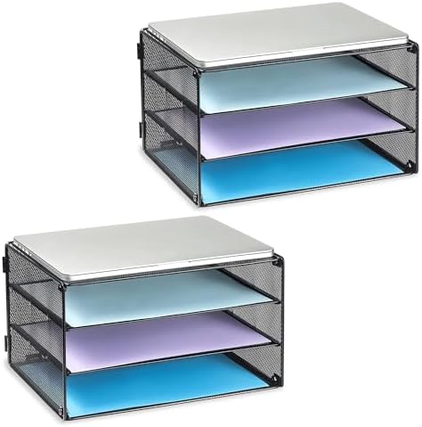 DALTACK 3 Tier Letter Tray Paper Organizer with Sliding Trays Black 2 Pack