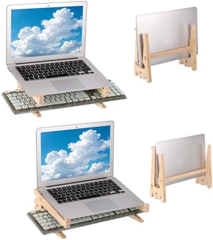 PATIKIL Wooden Laptop Stand 2Pack Dual-Use Laptop Stand Vertical for 10-18