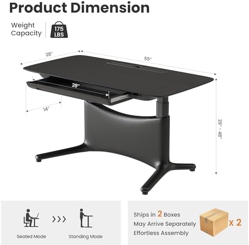COLAMY Electric Standing Desk 55x28 Inch, Wobble-Free Dual Motor Sit Stand Up Home Office Computer Desk, Motorized Workstation Gamer Studio Table with Drawers, Outlets & Footrest,Black Oak