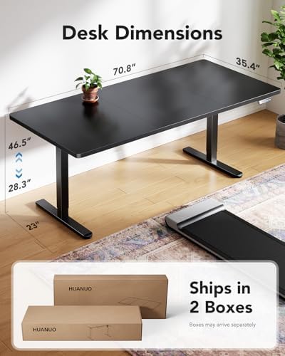 HUANUO 71 x 35 Inch Large Electric Standing Desk, Brushless Motor, Black