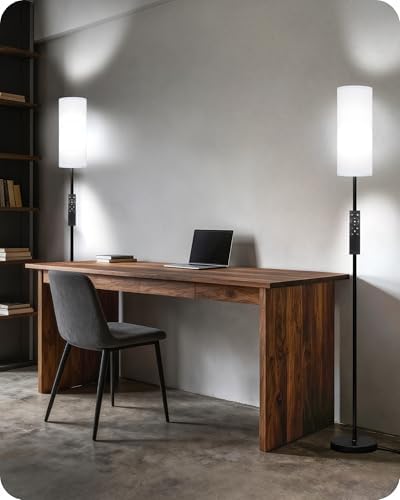 Set of 2 Dimmable Floor Lamps for Living Room with 2 Remotes and Foot Switch, 64.4”Modern Standing Tall Lamp, Corner Lamp for Bedroom, Bulb Included, 3000K-6500K, White Shade CW06LDP205W1