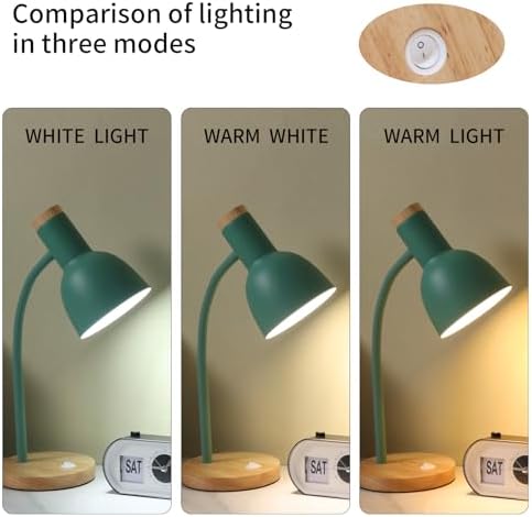 Adjustable Wooden Desk Lamp,Metal Shade Flexible Neck Table Lamp
