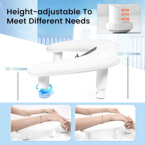 JODSONE U-Shaped White Manicure Arm Rest for Nails Tech with Rotating 360°Built-In Phone Holder and Adjustable Nail Arm Rest Detachable Manicure Hand Rest for Salon Design (Includes White Nail Mat)