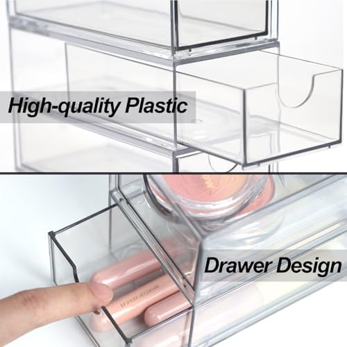 Acrylic Makeup Organizer, Clear Storage Organizer Desktop Stackable Storage Drawers, Plastic Organizer Bins for Makeup, Stationery, Cosmetics, Vanity, Bathroom,Cabinet,Pantry Office Desk (5 Drawers)