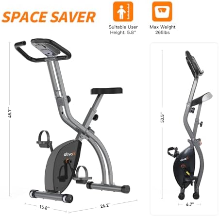 ATIVAFIT 5-in-1 Foldable Exercise Bike for Home, Upright & Recumbent Indoor Bike with 16-Level Magnetic Resistance, Resistance Bands, Quiet Cardio, Adjustable Seat
