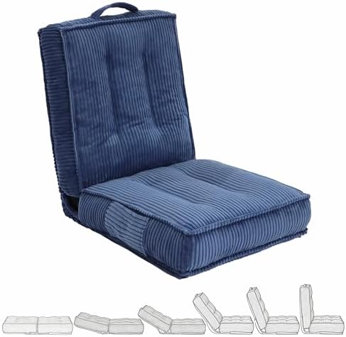 Folding Floor Tatami Chair with Back Support, 6-Position Adjustable, Blue