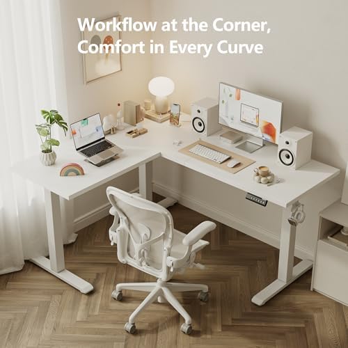 Agilestic L Shaped Electric Standing Desk Adjustable Height, 59 Inch, White