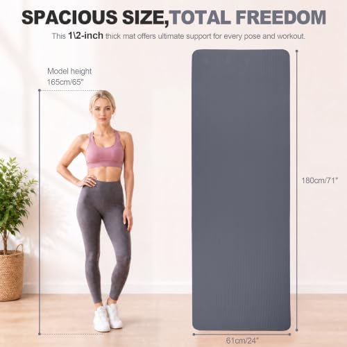 HULKFIT High Density Non Slip Yoga Mat, Extra Thick Exercise Mat with Carrying Strap, for Pilates, Fitness, Home Gym & Floor Workouts - Multiple Thickness & Multiple Color