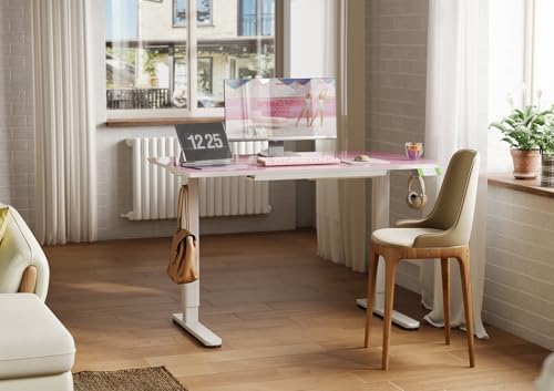 INNOVAR Glass Standing Desk with Drawers 48×24 Inch Morandi Powder