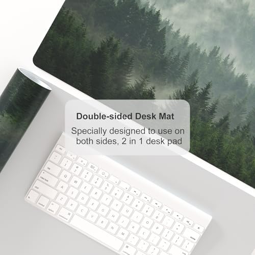 Faux Leather Large Mouse Pad, Office Desk Mat, 23.6"x13.8", Foggy Forest