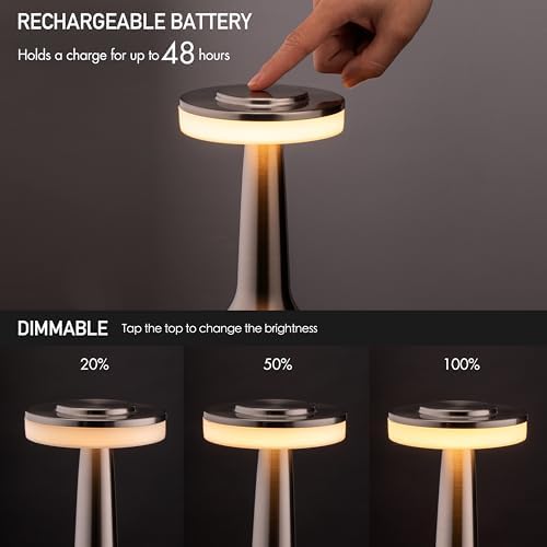 O'Bright Dome Cordless Rechargeable LED Mushroom Table Lamp, Silver