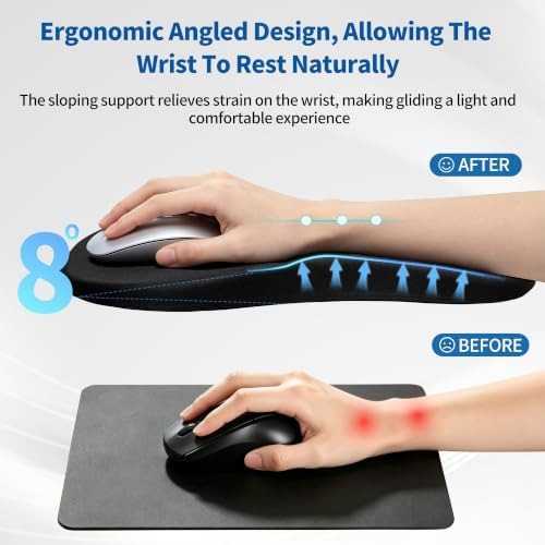 Ergonomic Mouse Pad with Wrist Rest, 8° Memory Foam Wrist Support