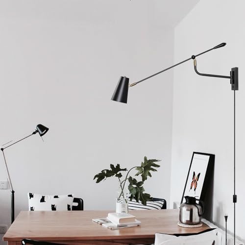 33" Large Black Rotatable Movable Long Pole Swing Arm Wall Sconce