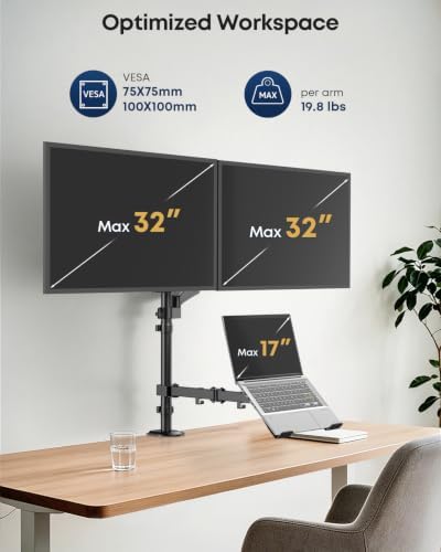 Dual Monitor and Laptop Desk Mount fits 17-32 Inch with Gas Spring