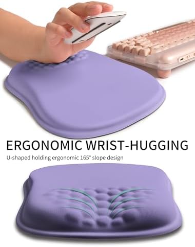 Hokafenle Ergonomic Wrist-Hugging Mouse Pad Wrist Support, U-Shaped Holding Wrist Rest Mousepad for Carpal Tunnel Pain Relief with Cushioned Memory Foam Slope Massage Bulge (10.2x8.3 in,Lavender)