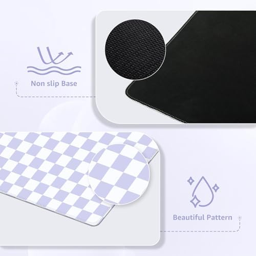 iCasso Desk Pad Mat, Cute Desk Matt for Desktop, Purple Checkered