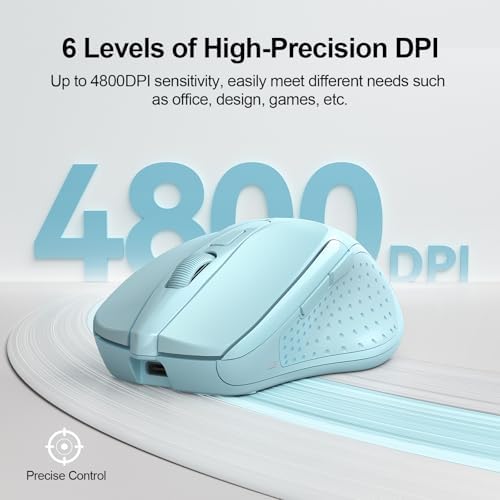 TECKNET Wireless Mouse, BT 5.0/2.4G, Rechargeable 6-DPI Silent, Lightblue