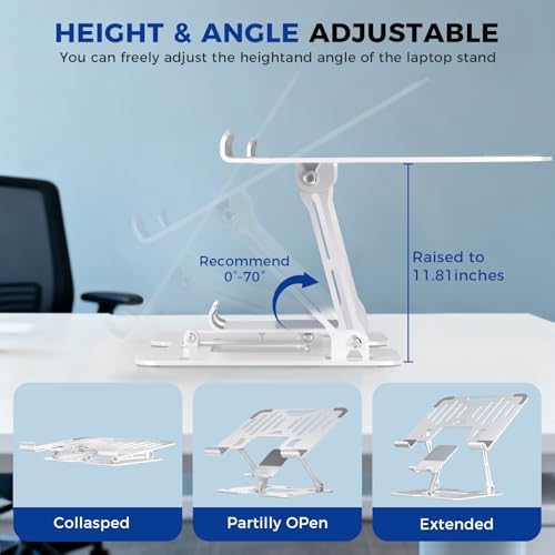 Ergonomic 2-in-1 Laptop Phone Stand for Desk, Adjustable Riser, Sturdy and Portable, Fits All Laptops and Phone（White）