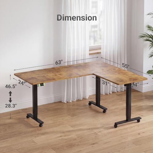 Claiks 63''*55'' L Shaped Standing Desk Adjustable Height, Rustic Brown