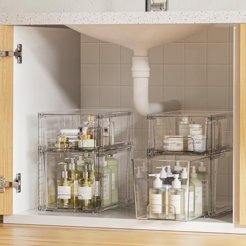 Vtopmart Clear Stackable Storage Drawers, 8 Pack Mixed Organizer Set