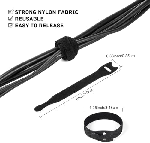 OneLeaf Cable Ties Reusable, 4 Inch Black Cord Management Straps