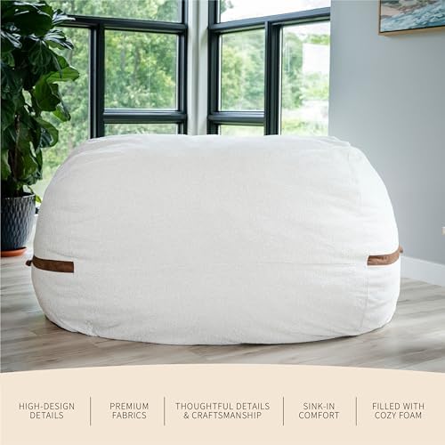 Big Joe Fuf 8Ft Giant Foam Bean Bag Chair, Oversized Couch with Removable Cover for Kids, Teens, Adults, Sandstone Textured Boucle, 8 Foot