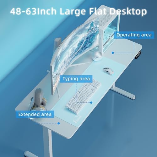 Shintenchi Standing Desk, 55x24 Inch Height Adjustable Electric Sit Stand up Desk, Ergonomic Rising Computer Table, Modern Lift Gaming Desk Workstation for Home Office, White