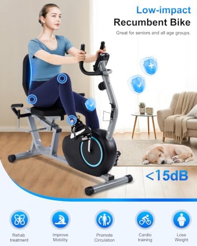 Recumbent Exercise Bike for Seniors - 400LB Weight Capacity Recumbent Bikes with Comfortable Seat, Pulse Sensor, 16-level Resistance, LCD Monitor