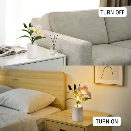 Artificial Pink Lily Lamp, Home Cafe Decor Light Birthday Gifts for Women