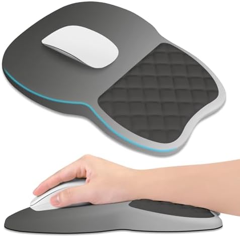 ITNRSIIET Ergonomic Mouse Pad Wrist Support with Memory Foam Massage Bulge & Non-Slip PU Base, Carpal Tunnel Pain Relief, Prevent Wrist Sweating, 12 x 8 x 1.2 inch, Gray