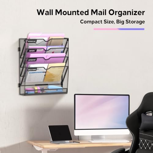 SUPEASY 5-Tier Wall File Organizer with Base, Wall Mounted File Holder
