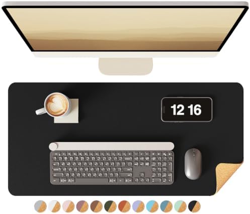 YSAGi Double-Sided Desk Pad, Leather Desk Mat, Eco Cork Desk Pad Protector, Large Mouse Pad for Desk, Waterproof Desk Blotter Pad, Desk Writing Pad for Office Work/Home(23.6"x13.7",Black+Cork)