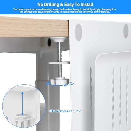 MAXECHO Desk Side Storage, Under Desk Laptop Mount, Table Side Hanging File Organizer, No Drill Clamp On Cable Management Tray, Laptop Holder with Magnetic Pen Holder for Office and Home, Load 22 Lbs