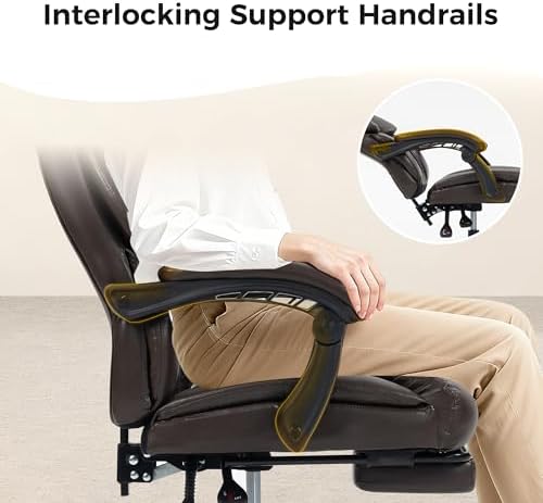 Office Chair, Executive High Back Leather Home Office Desk Chair with Footrest & Lumbar Support - Ergonomic Reclining Comfortable Wide Swivel Rolling Gaming Computer Chair 90-135° Adjustable Tilt Lock