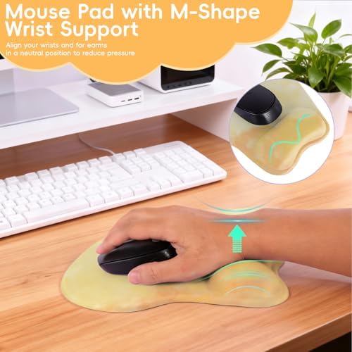 Mouse Pad with Wrist Rest Ergonomic Mouse Pad with Comfortable M-Shape Pain Relief Wrist Support Non-Slip PU Base Mousepad for Laptop, Office & Home (Lemon Yellow)