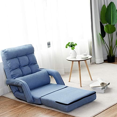 GIANTEX Folding Floor Chair with 6-Position Adjustable Backrest (Blue)