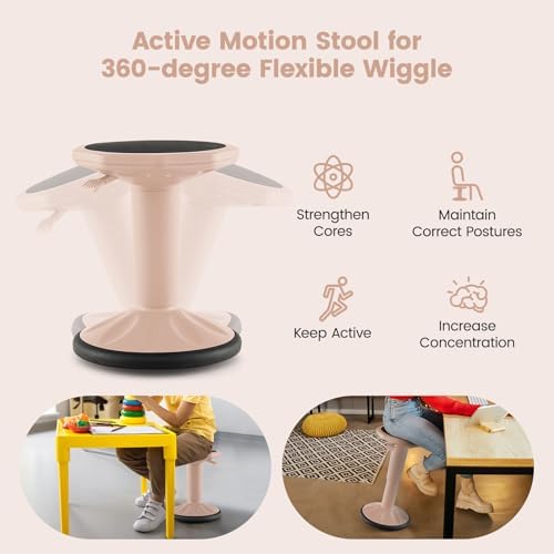 GLACER Wobble Stool, Height Adjustable 16.5-24" Flexible Seating (Pink)