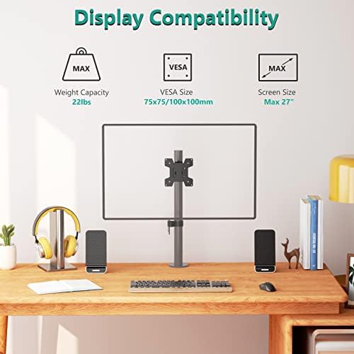 WALI Monitor Pole Mount for Universal Monitor Mounting System, Pole Mount Bracket Fits 1.375”Diameter Pole, Mounting Holes for 75 x 75mm and 100 x 100mm (VES01), Black