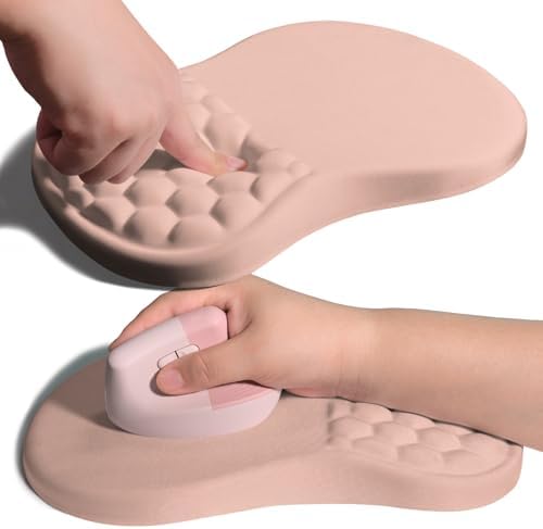 Ergonomic Joint Wrist Support Mouse Pad with Memory Foam Cushion Massage Bump, Carpal Tunnel Pain Relief Mousepad Slope Design for Wrist Rest, 11.8x7.9 in, Rose Pink