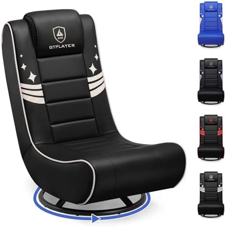 GTPLAYER Floor Gaming Chair Foldable Swivel Floor Chairs for Kids Boys Comfy Video Game Seat with 360° Multipurpose for Gamers, Bedroom or Game Room(Black-Gold)