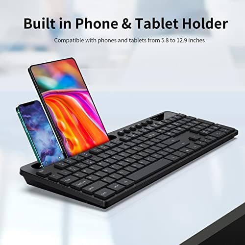 MARVO Wirelss Keyboard and Mouse Combo with Phone Holder, Full-Size, Black