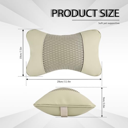 2 Pack Car Neck Pillow Soft Breathable Headrest Pillows for Driving Support, Universal Fit for Most Car Seats Decor Accessories（Off White）