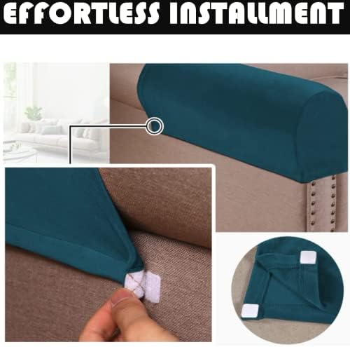 2 Pack Velvet Stretch Armrest Covers - Non Slip Sofa Chair Covers, Soft Elastic Arm Protectors for Living Room Couch, Office Chair, Recliner (Teal)