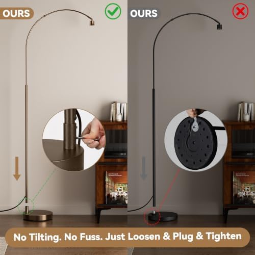 Ambimall Boho Arc Floor Lamp, Color Temp and Brightness Adjustable, Brown