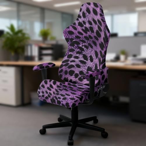 Leopard Print Gaming Chair Cover with Armrest Covers Non Slip Anti Dust Furniture Protector Stretchable Stain Resistant Office Chair Slipcover