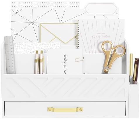 Bamboo Mail Organizer Countertop Pen Holder Wooden Desktop Storage Drawers