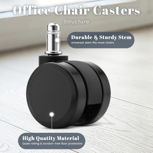 Mellewell 2" Office Chair Wheels, Caster Replacement, Black, 5 PCS